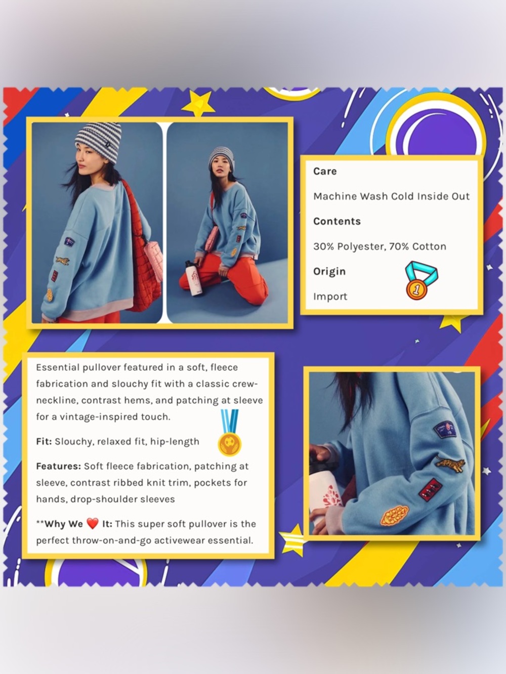 Free People “All Star Patch” Pullover Sweatshirt